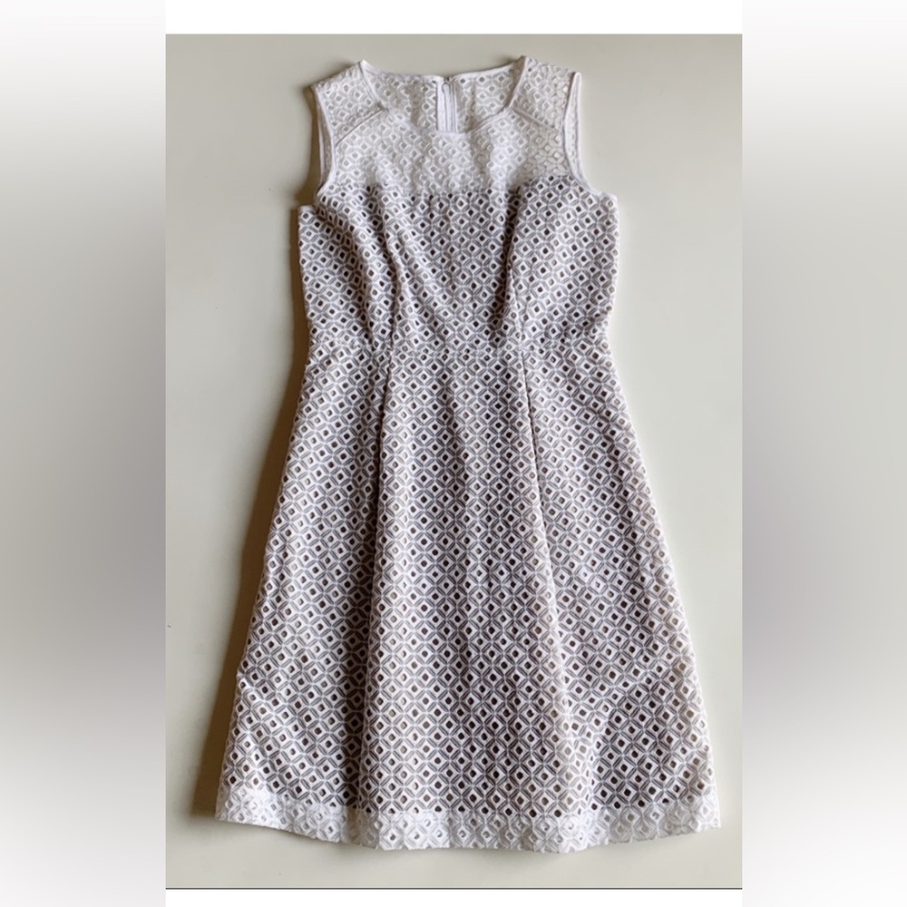 Calvin Klein White Eyelet Lace Dress Fit Flare 6